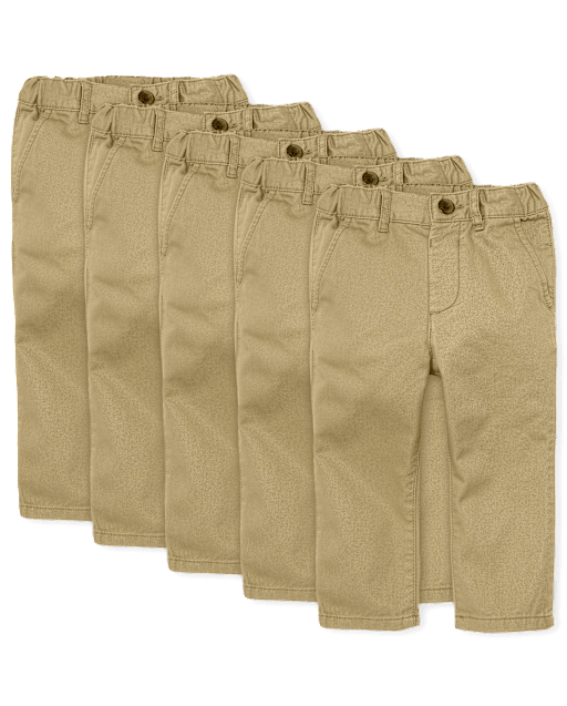 Pantalones chinos ajustados elásticos de uniforme para bebés y niños pequeños, paquete de 5