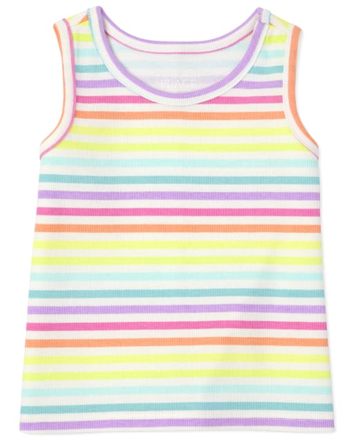 Baby And Toddler Girls Sleeveless Rainbow Striped Ribbed Tank Top