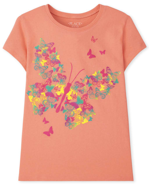 Camiseta de manga corta con gráfico de mariposa para niñas