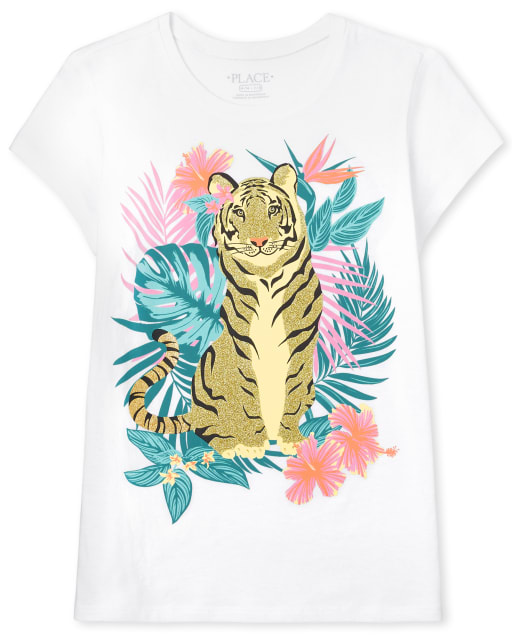 Camiseta de manga corta con gráfico de tigre para niñas
