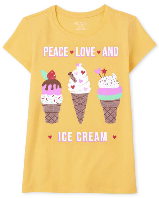 Camiseta de manga corta con gráfico de helado para niñas