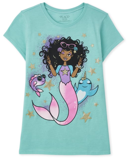 Girls Short Sleeve Mermaid Graphic Tee