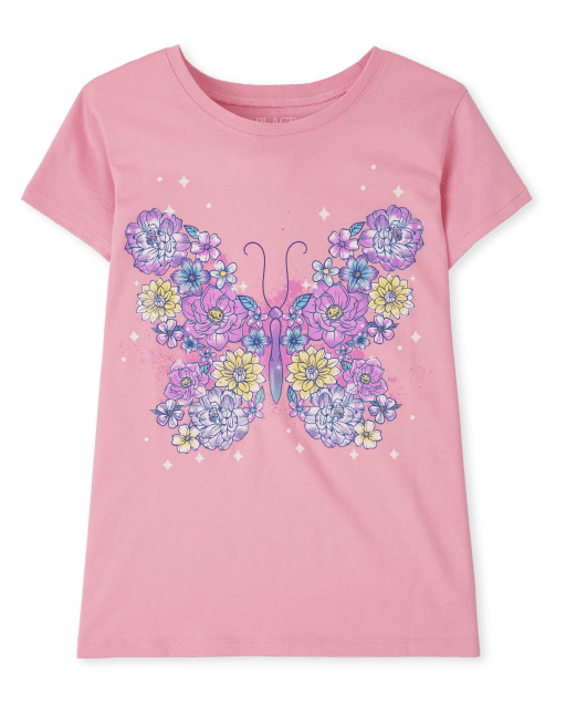 Girls Short Sleeve Butterfly Graphic Tee