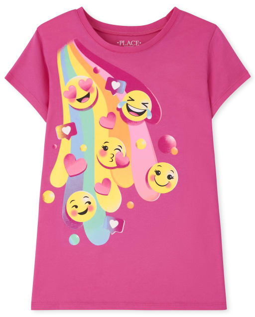 Camiseta de manga corta con gráfico de emoji para niñas