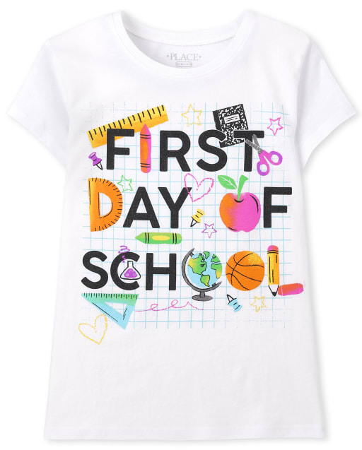 Camiseta de manga corta con estampado escolar para niñas