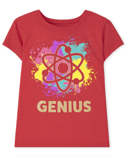 Camiseta de manga corta con gráfico Genius para niñas