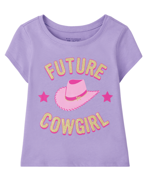 Camiseta estampada de vaquera de manga corta para bebés y niñas pequeñas