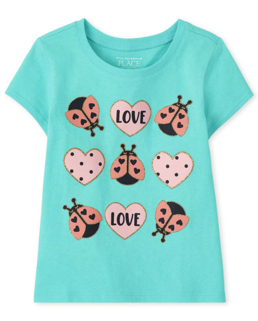 Camiseta gráfica de mariquita de manga corta para bebés y niñas pequeñas