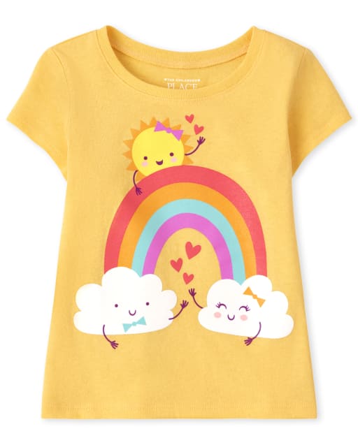 Camiseta de manga corta con estampado de arcoíris para bebés y niñas pequeñas