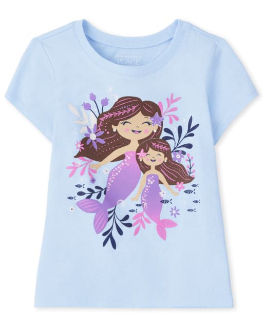 Camiseta con gráfico de sirena de manga corta para bebés y niñas pequeñas