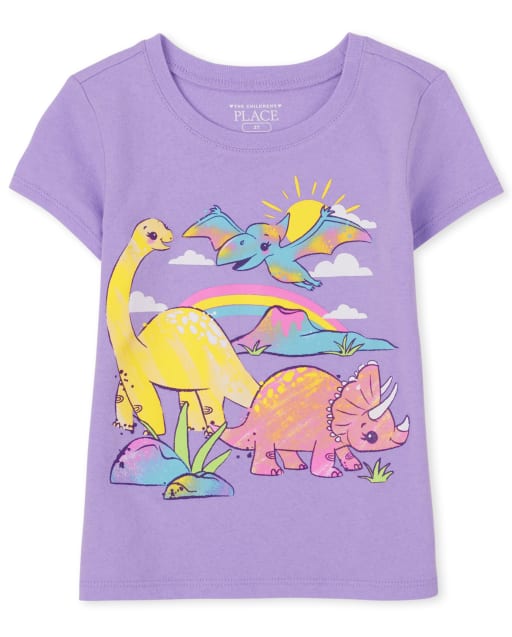 Camiseta de manga corta con gráfico de Dino para bebés y niñas pequeñas
