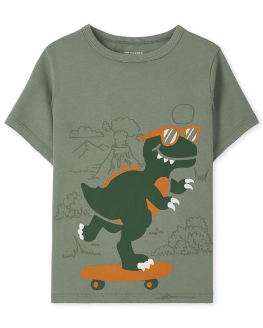 Camiseta gráfica de monopatín Dino de manga corta para niños pequeños