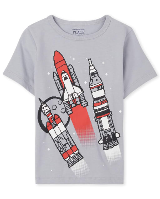 Camiseta estampada de cohete de manga corta para bebés y niños pequeños