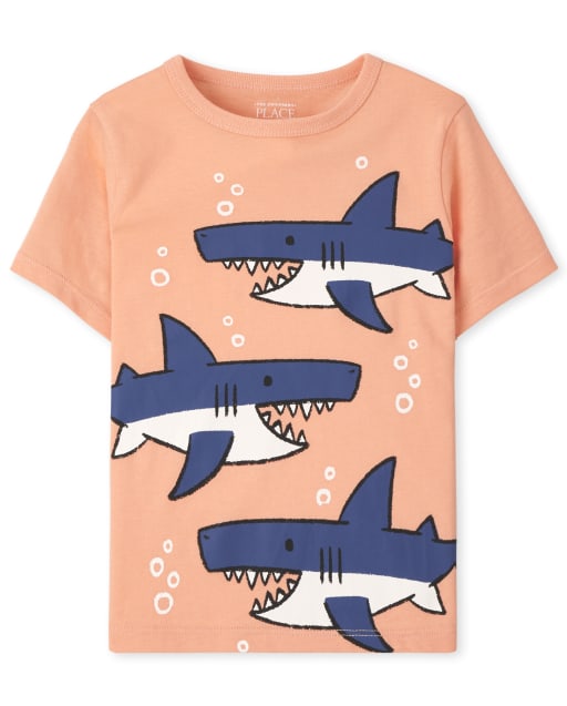 Camiseta de manga corta con gráfico de tiburón para bebés y niños pequeños