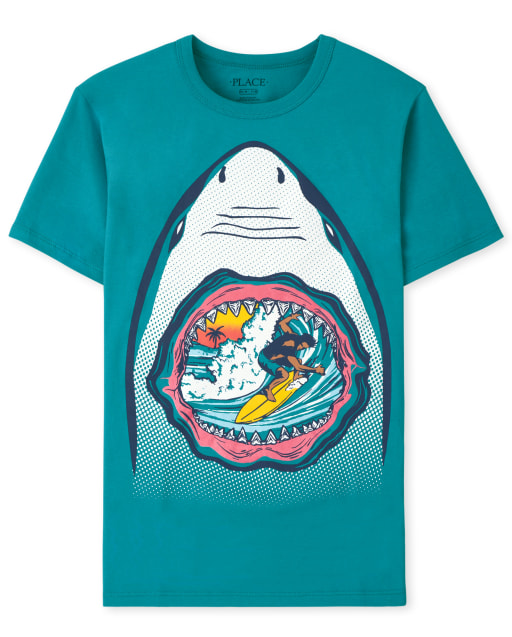 Camiseta de manga corta con gráfico de tiburón para niños