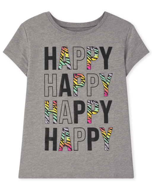 Camiseta de manga corta con gráfico Happy para niñas