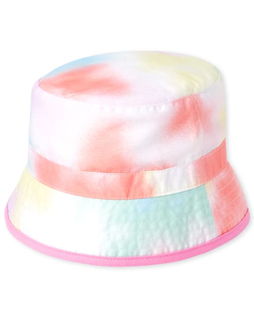 Sombrero de pescador con teñido anudado arcoíris para niñas pequeñas