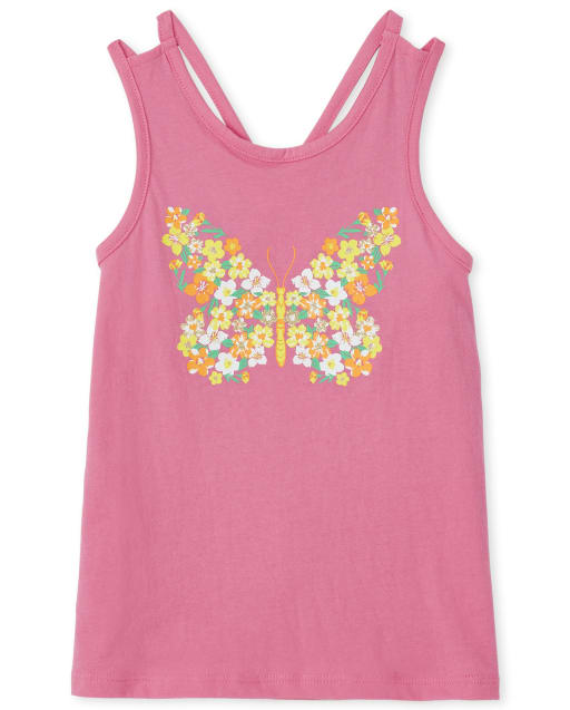Girls Butterfly Strappy Tank Top