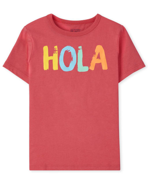 Camiseta gráfica Hola de manga corta unisex para niños pequeños