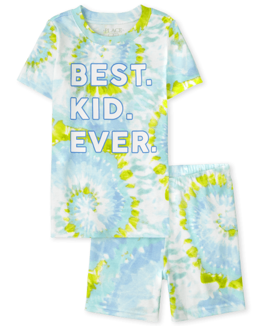 Boys Matching Family Short Sleeve 'Best Kid Ever' Tie Dye Snug Fit Cotton Pajamas