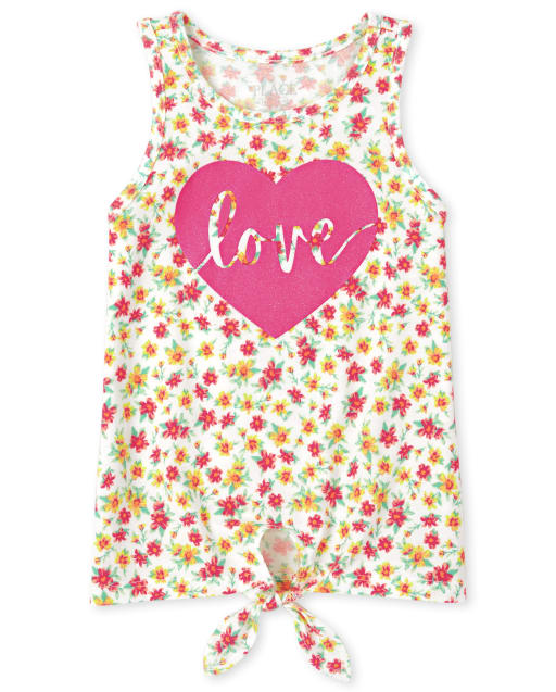 Girls Graphic Tie Front Tank Top