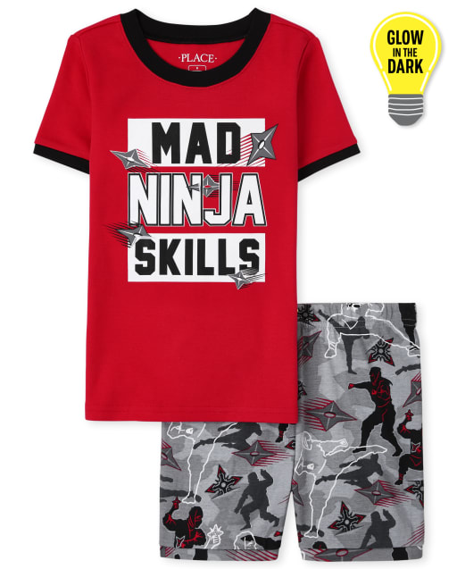 Boys Glow Ninja Snug Fit Cotton Pajamas