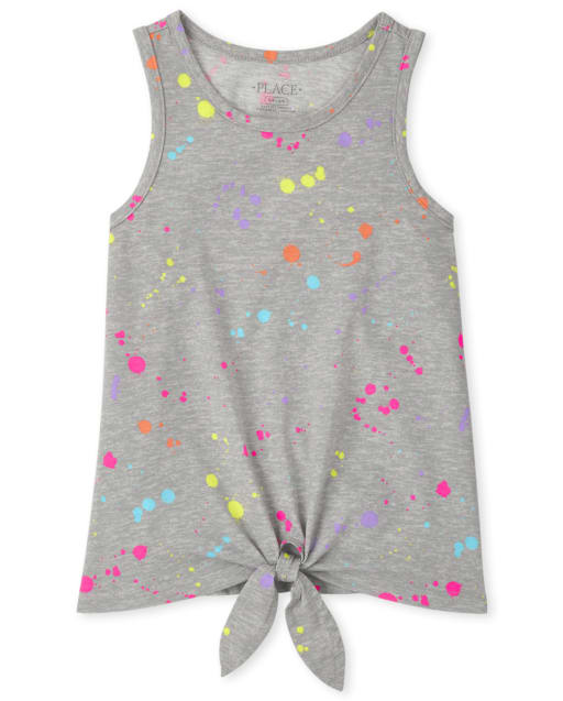 Girls Print Tie Front Tank