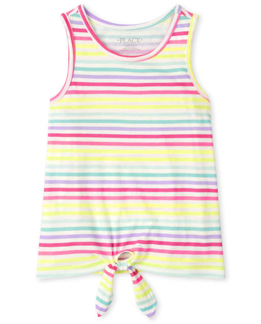 Camiseta sin mangas estampada con lazo en la parte delantera para niñas