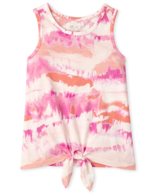 Camiseta sin mangas estampada con lazo en la parte delantera para niñas