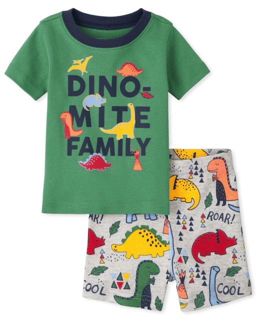 Pijama de algodón unisex de manga corta para bebés y niños pequeños 'Dino-Mite Family'