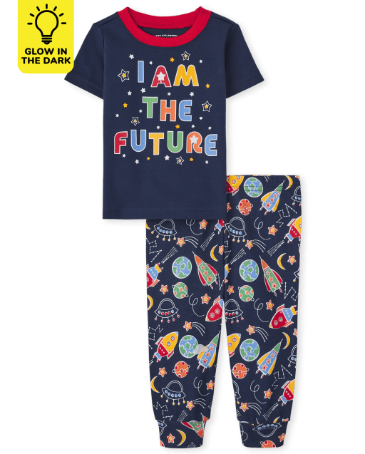 Pijama unisex de algodón de ajuste ceñido de manga corta con brillo "I Am The Future" para bebés y niños pequeños