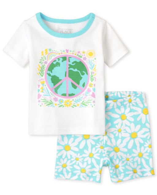 Pijama de algodón de manga corta Earth Snug Fit para bebés y niñas pequeñas