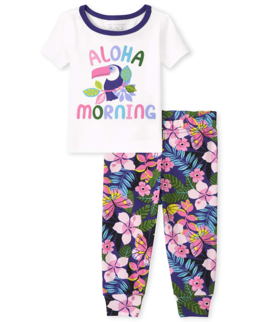 Pijama de algodón de ajuste ceñido "Aloha Morning" de manga corta para bebés y niñas pequeñas