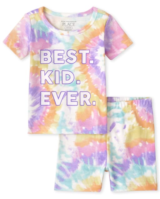 Pijama de algodón de ajuste ceñido de manga corta para bebés y niñas pequeñas a juego con la familia "Best Kid Ever"