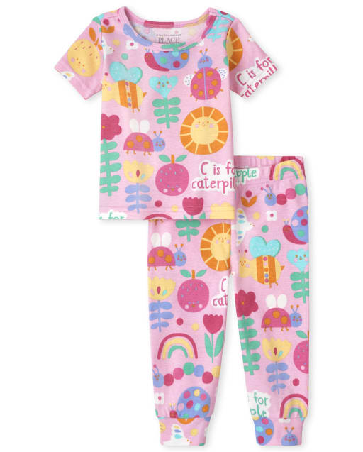 Pijama de algodón de manga corta para bebés y niñas pequeñas