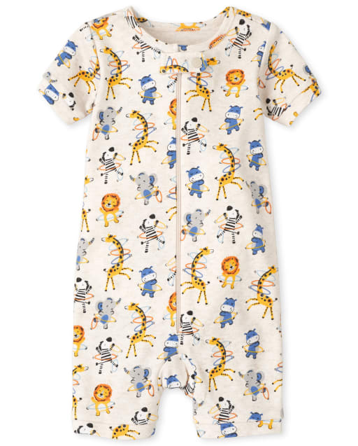 Pijama de una pieza de algodón unisex de manga corta para bebés y niños pequeños