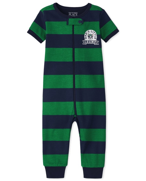 Pijama de una pieza de algodón con estampado de rayas de manga corta para bebés y niños pequeños