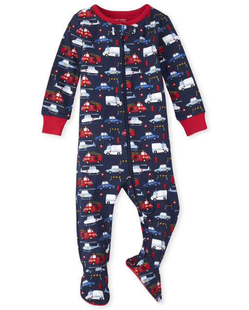 Baby And Toddler Boys Long Sleeve Vehicle Print Snug Fit Cotton One Piece Pajamas