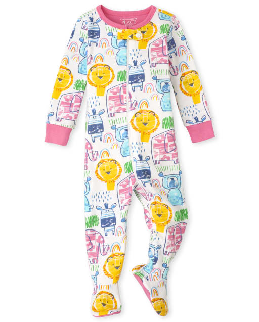 Baby And Toddler Girls Long Sleeve Animal Snug Fit Cotton One Piece Pajamas
