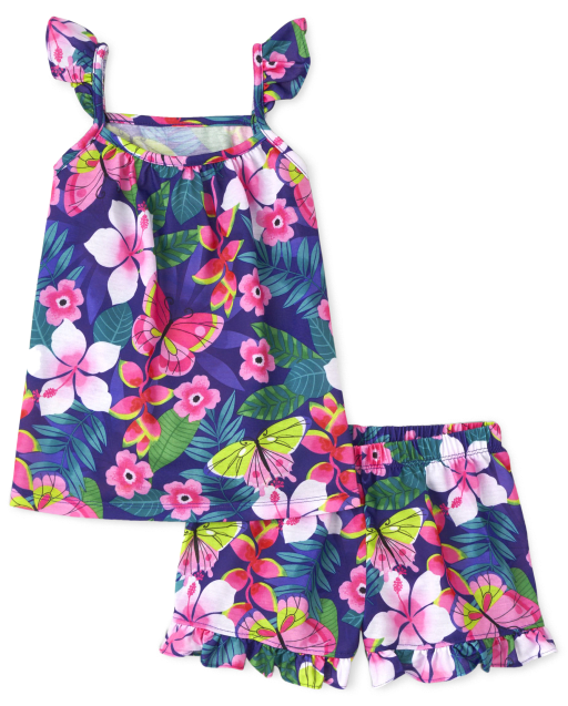 Girls Floral Ruffle Pajamas