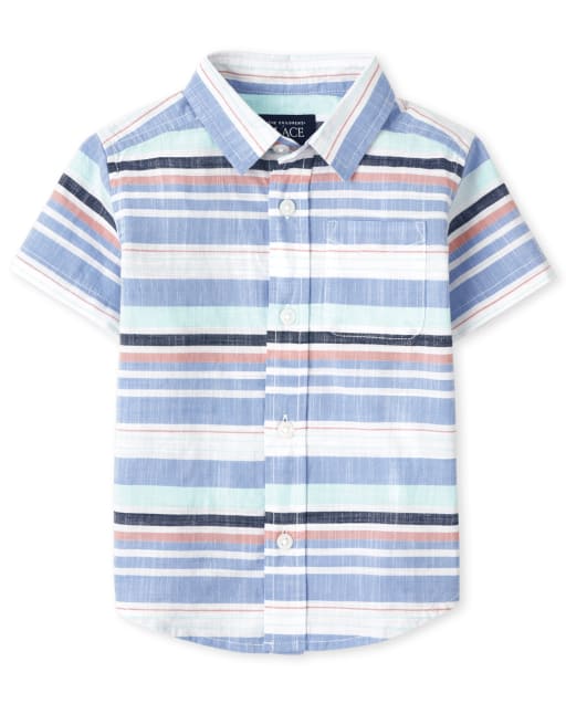 Baby And Toddler Boys Short Sleeve Striped Chambray Button Down Shirt