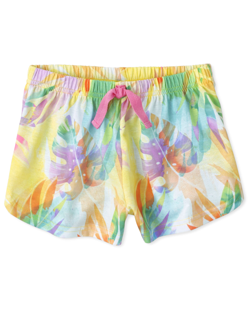 Girls Tropical Leaf Print Pajama Shorts