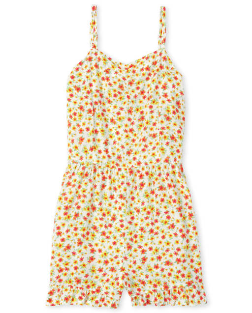 Girls Floral Ruffle Tank Romper