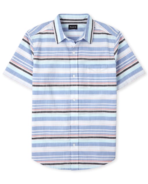 Mens Dad And Me Short Sleeve Striped Chambray Button Down Shirt
