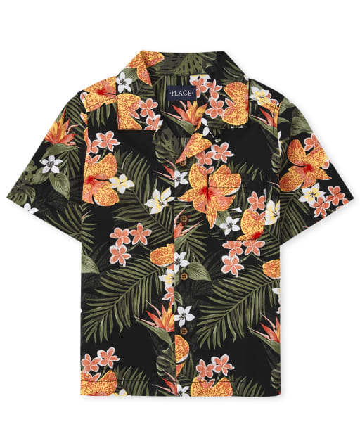 Boys Tropical Poplin Button Up Shirt
