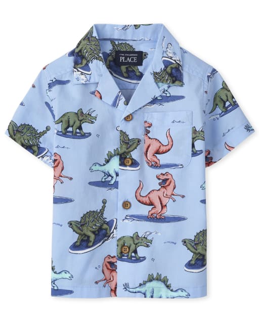 Camisa de manga corta con botones y estampado de dinosaurios para bebés y niños pequeños