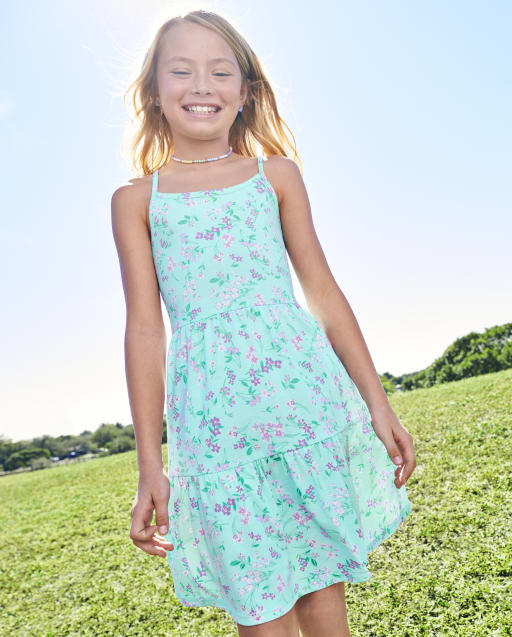 Girls Print Tiered Dress