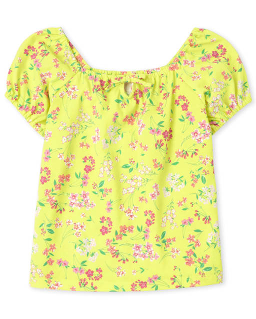 Girls Floral Keyhole Top
