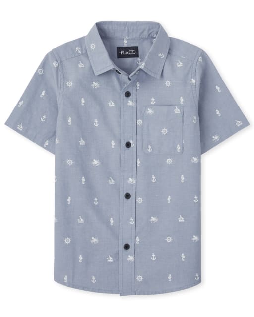 Boys Nautical Poplin Button Up Shirt