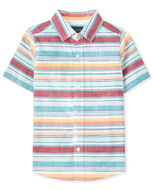 Boys Striped Chambray Button Up Shirt